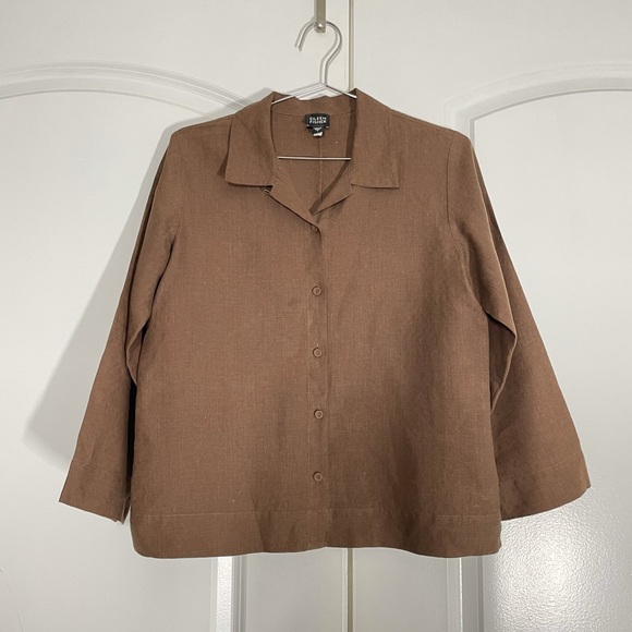Eileen Fisher 100% Linen Boxy Cropped Brown Shirt size S - Picture 6 of 13